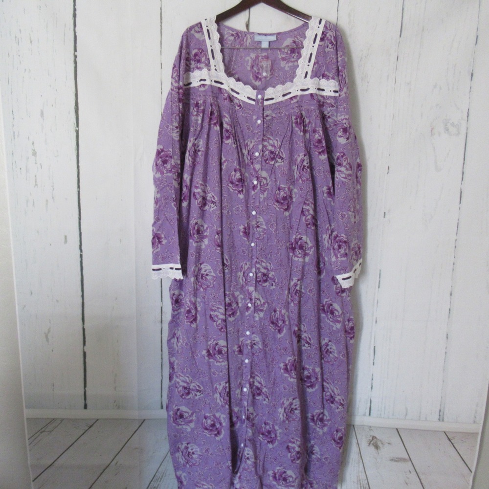 Only Necessities Nightgown Robe Penoir Set 4X Purple Floral Cottagecore Romantic